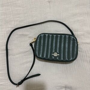 Coach Green Crossbody Bag with Quilted Texture and Gold Zipper